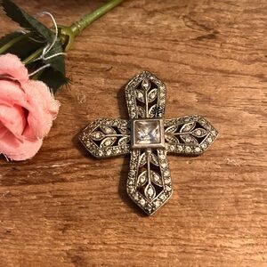 VTG Sterling 925 CZ Cross Pendant Large 2.5” Chunky Statement Faith